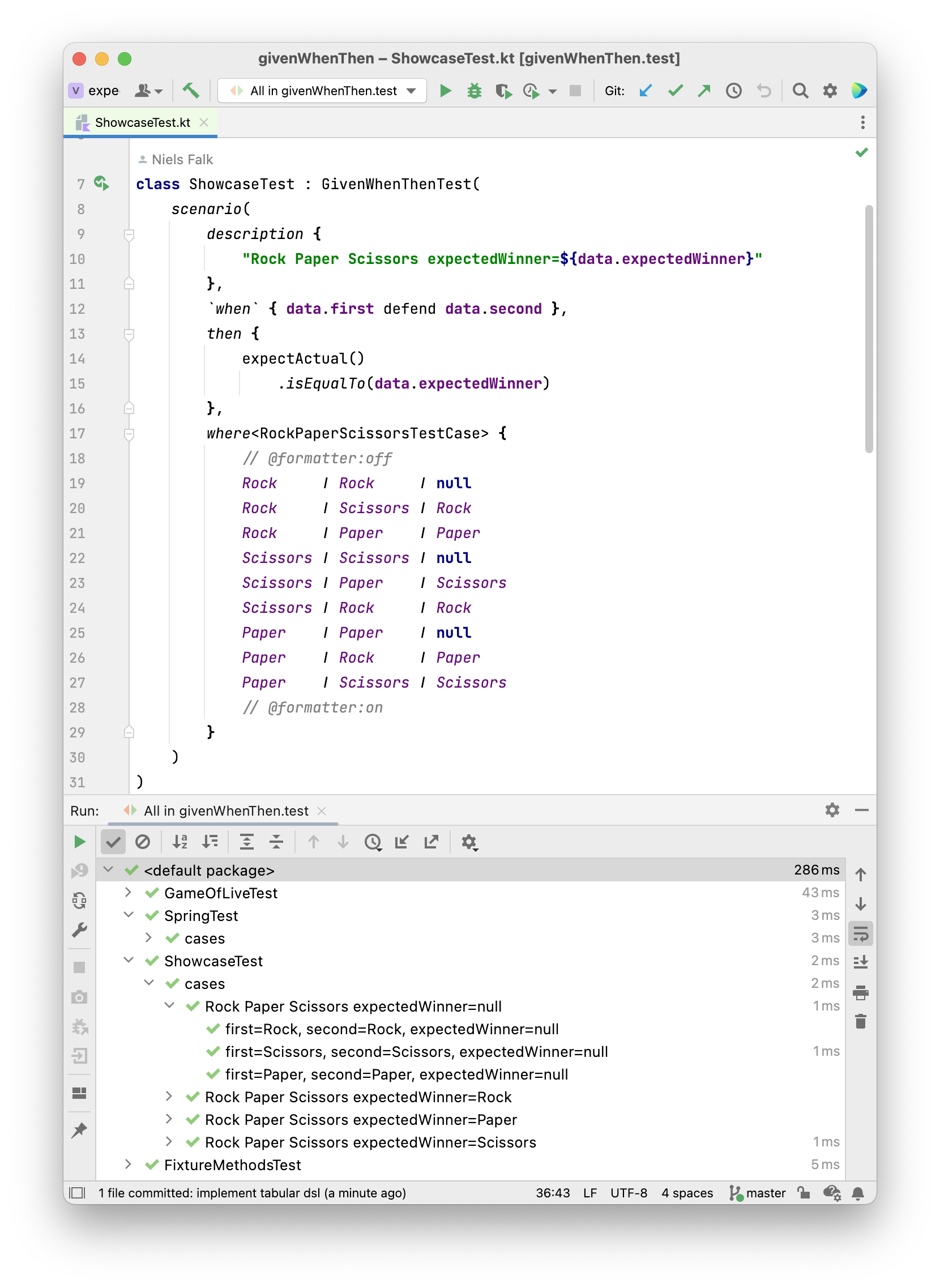 IntelliJ screenshot of a givenWhenThen Specification